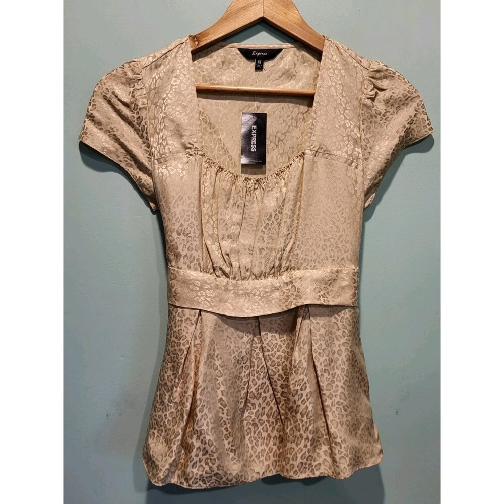 New Beige Silk Blend Milkmaid Babydoll Tie Back Top Express Y2K Sz XS